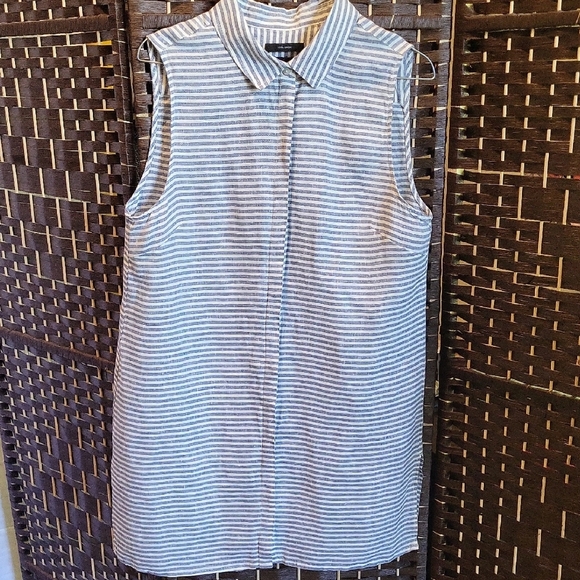 Tahari Blue and White Striped Linen Dress Or Long Top - Picture 1 of 7